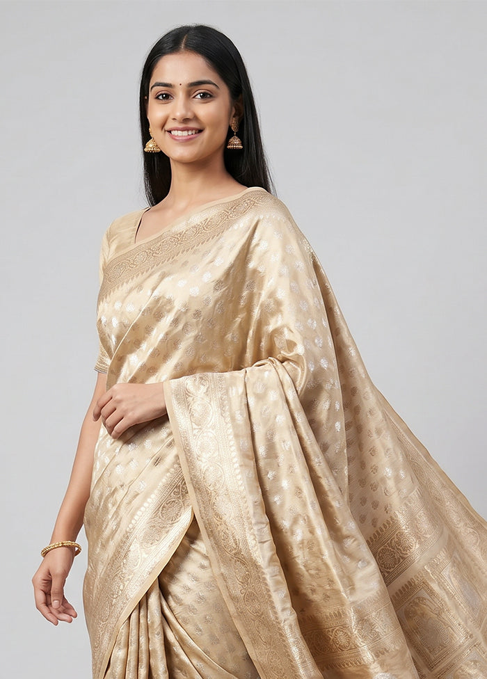Cream Handloom Uppada Pure Silk Saree With Blouse Piece
