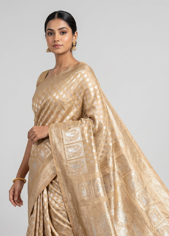 Cream Handloom Uppada Pure Silk Saree With Blouse Piece