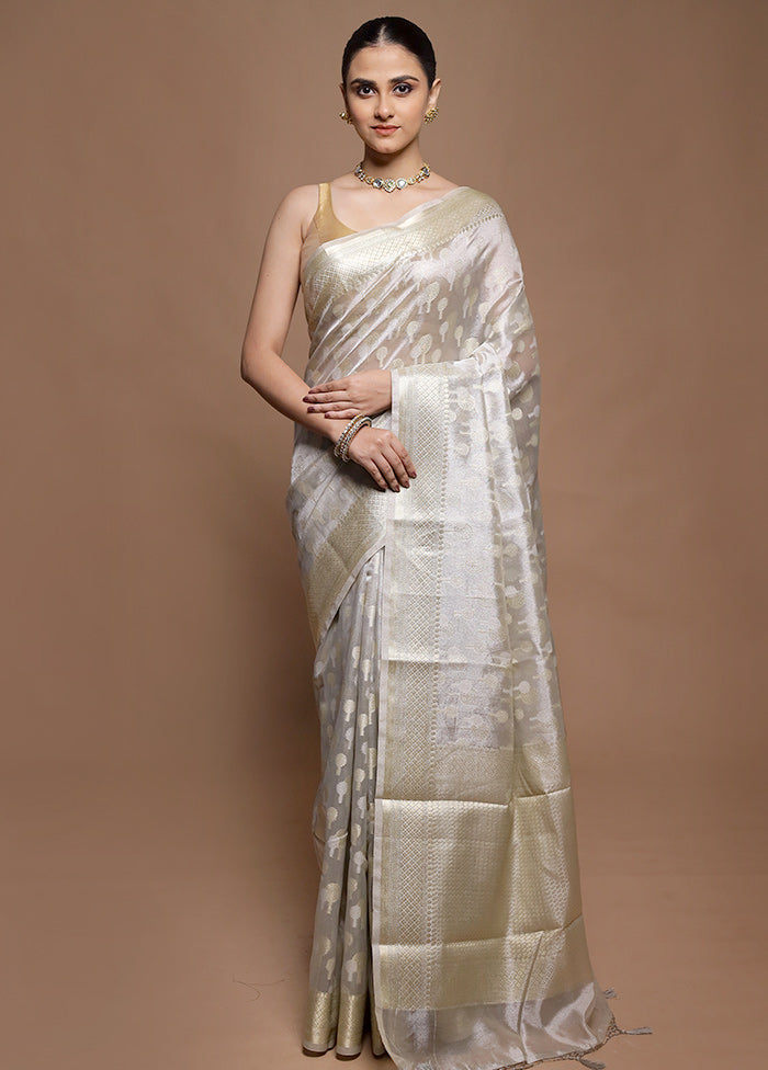 Grey Tissue Silk Saree With Blouse Piece