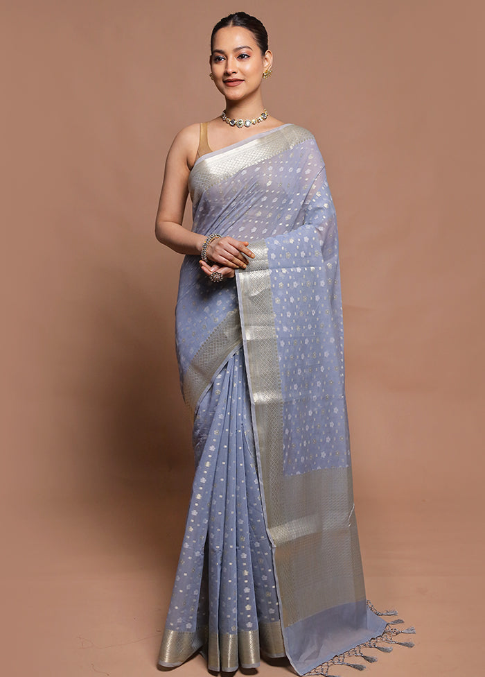 Grey Kora Silk Saree With Blouse Piece