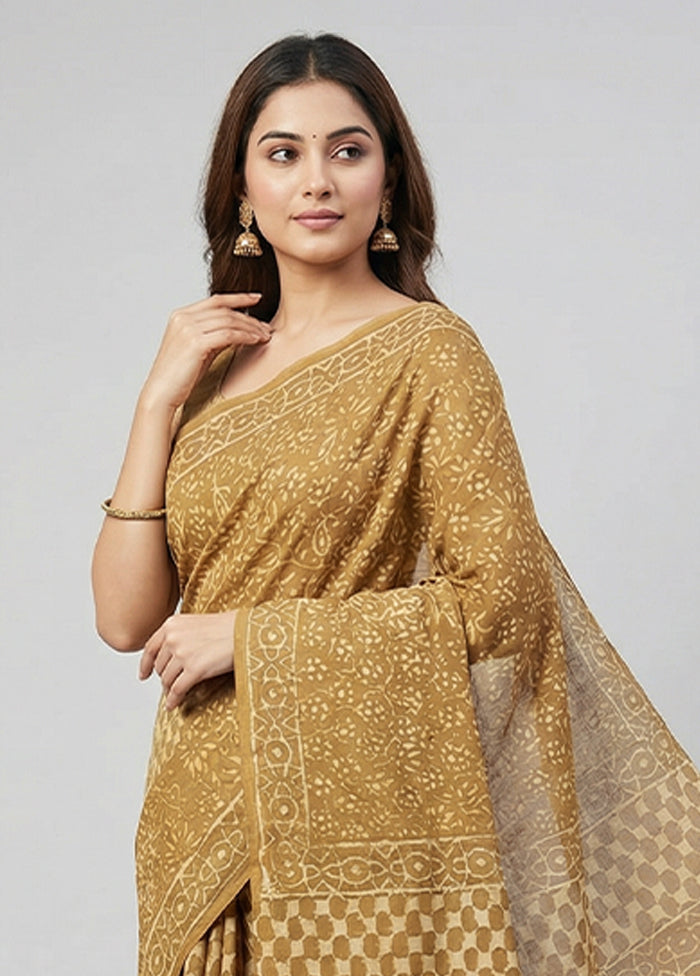 Yellow Chanderi Cotton Saree With Blouse Piece