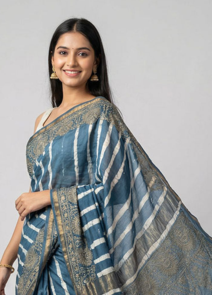 Blue Chanderi Silk Saree With Blouse Piece