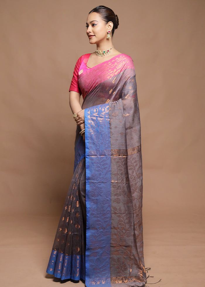 Grey Cotton Saree With Blouse Piece