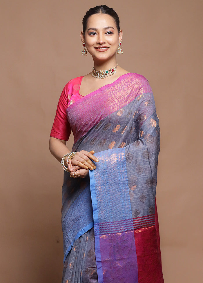 Grey Cotton Saree With Blouse Piece