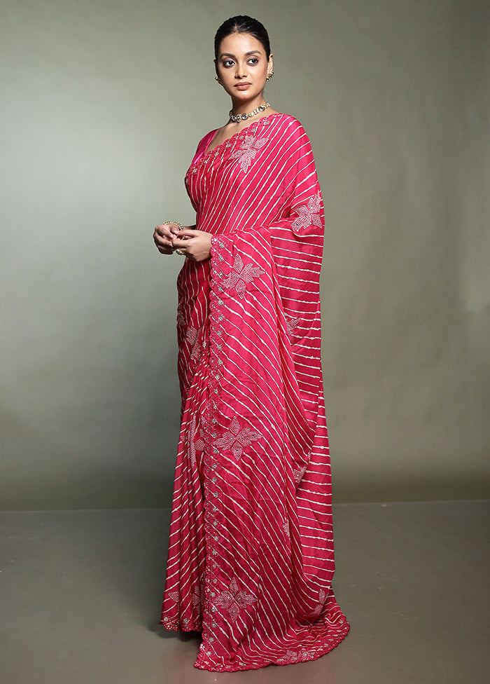 Pink Handloom Chiffon Pure Silk Saree With Blouse Piece
