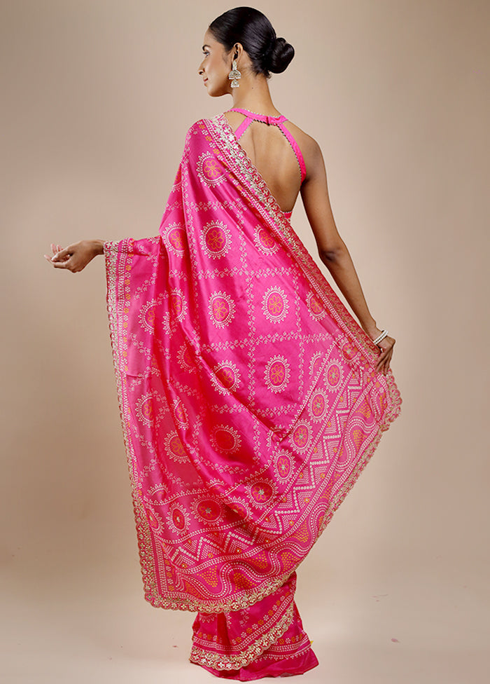 Pink Handloom Chiffon Pure Silk Saree With Blouse Piece