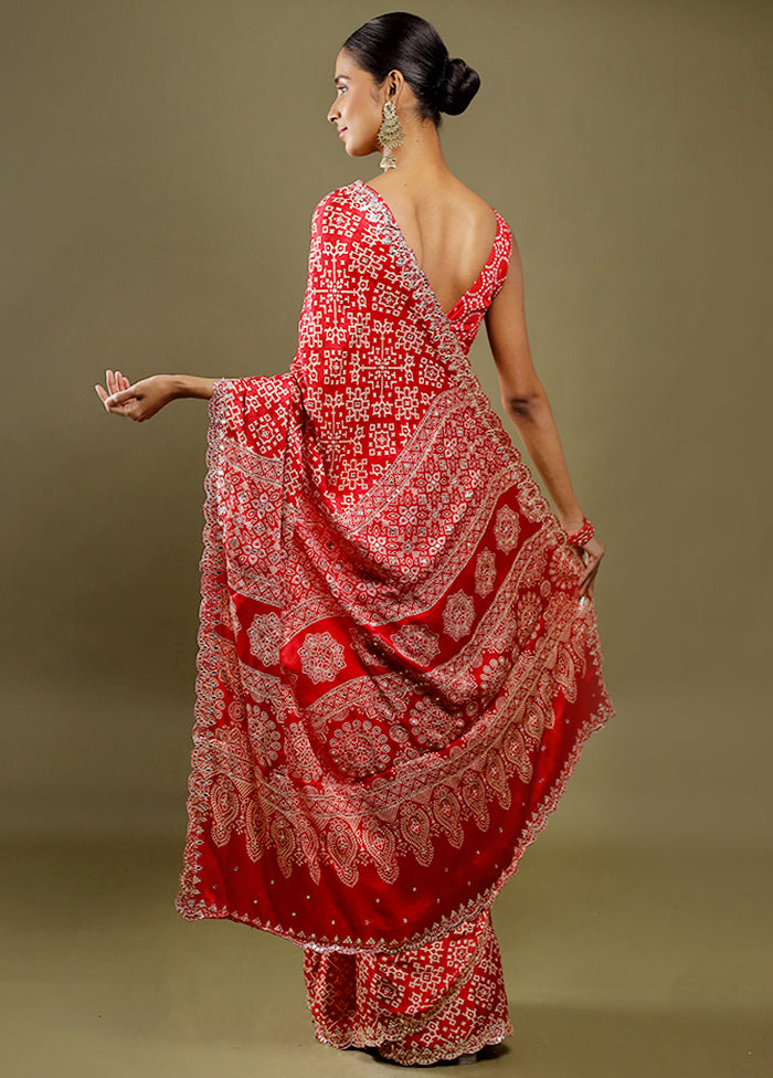 Red Handloom Chiffon Pure Silk Saree With Blouse Piece