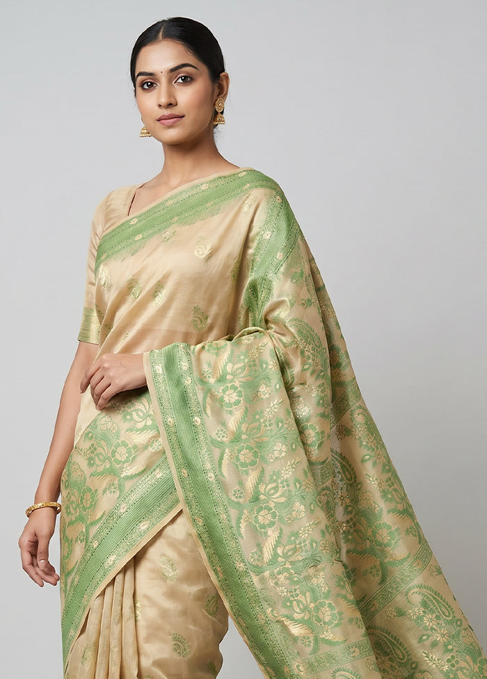 Cream Kora Silk Saree With Blouse Piece