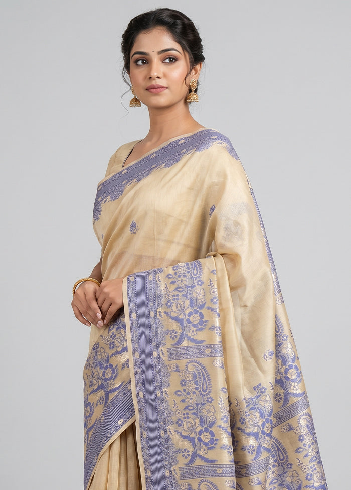 Cream Kora Silk Saree With Blouse Piece
