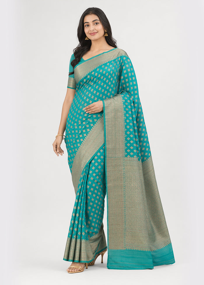 Green Tussar Silk Saree With Blouse Piece