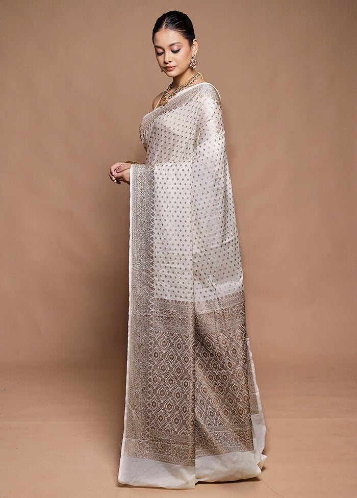 Cream Dupion Silk Saree With Blouse Piece