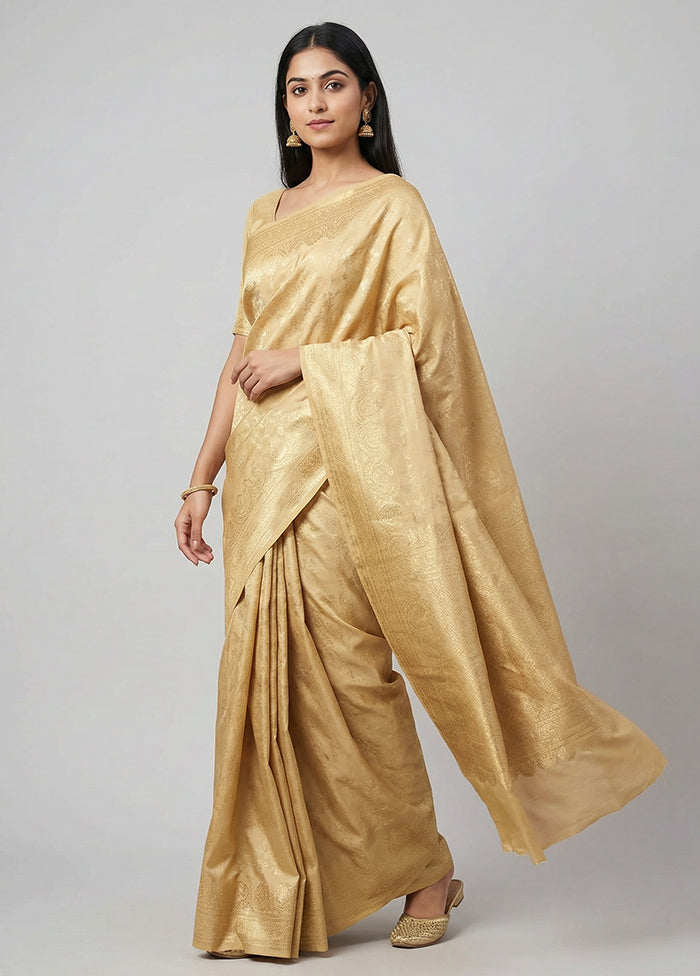 Cream Katan Silk Saree With Blouse Piece
