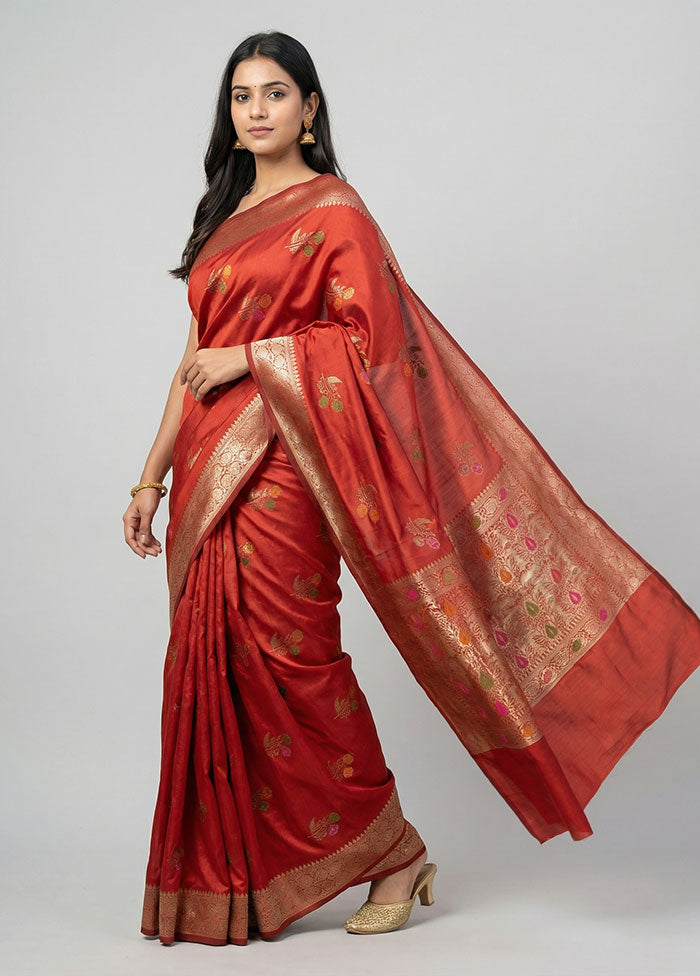 Red Katan Silk Saree With Blouse Piece