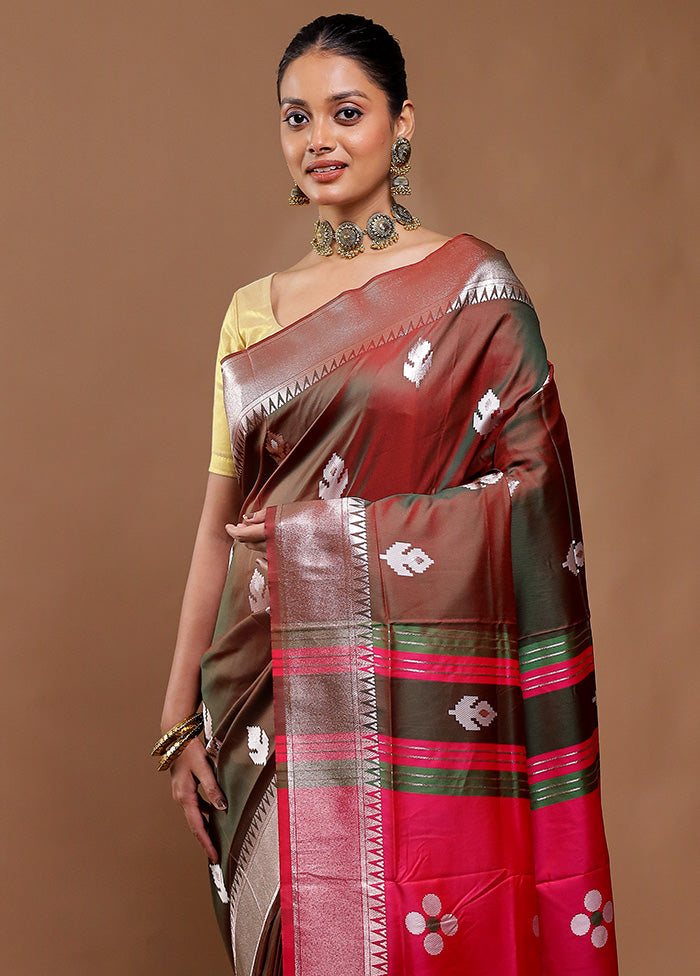 Maroon Dupion Silk Saree With Blouse Piece