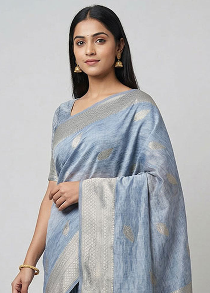 Grey Dupion Silk Saree With Blouse Piece