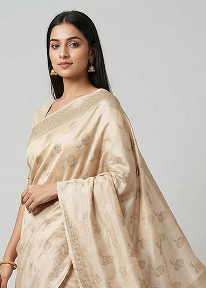 Cream Dupion Silk Saree With Blouse Piece