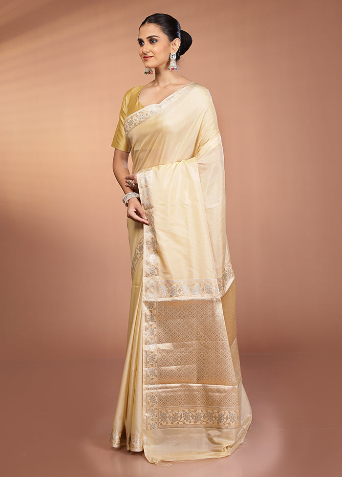Cream Dupion Silk Saree With Blouse Piece