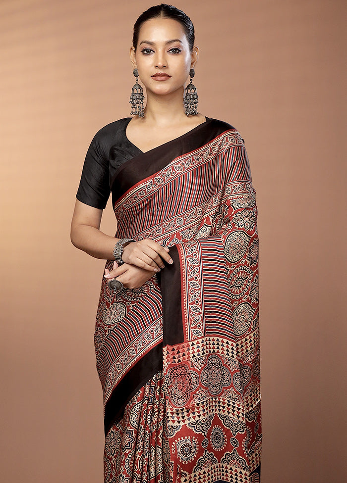 Red Printed Pure Silk Saree Without Blouse Piece