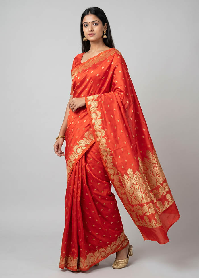 Red Handloom Banarasi Pure Silk Saree With Blouse Piece