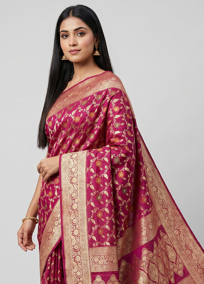 Pink Handloom Banarasi Pure Silk Saree With Blouse Piece