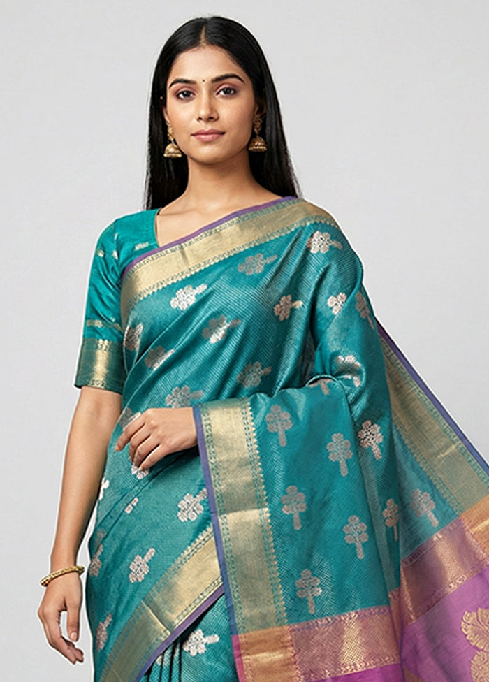 Green Dupion Silk Saree With Blouse Piece