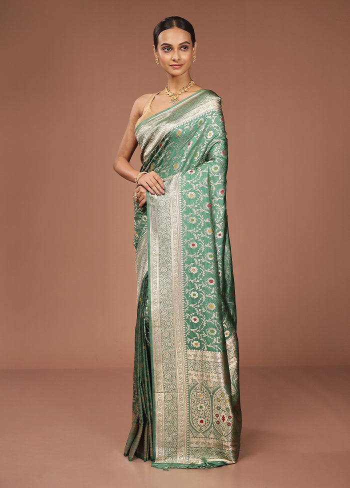 Green Dupion Silk Saree With Blouse Piece
