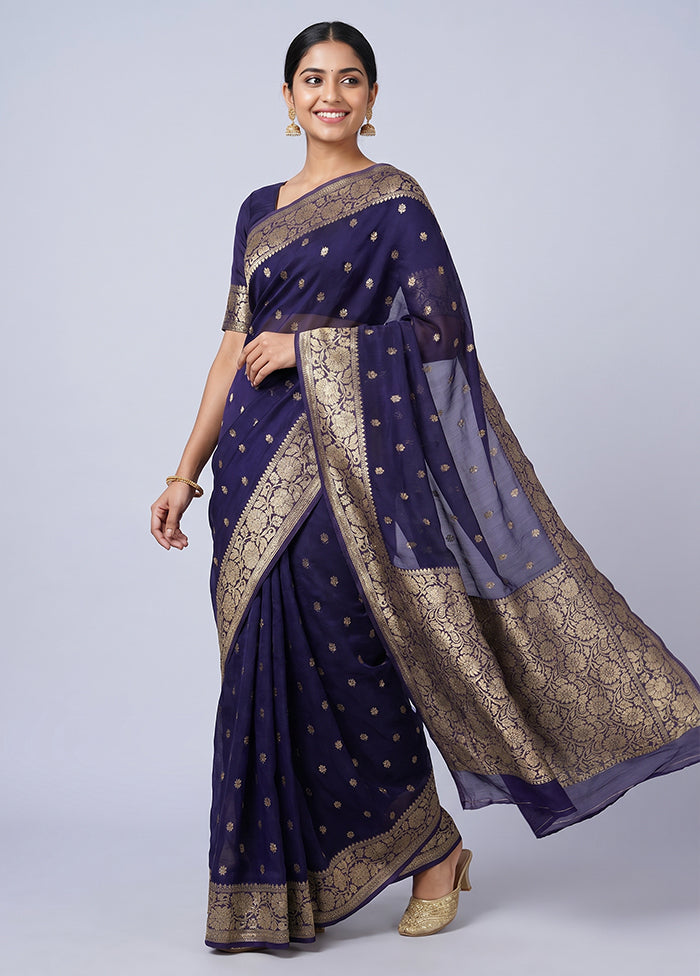 Blue Georgette Saree With Blouse Piece
