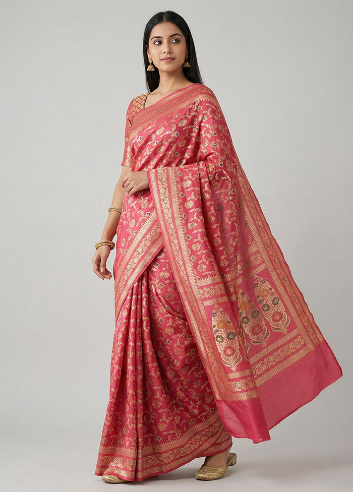 Pink Handloom Katan Pure Silk Saree With Blouse Piece
