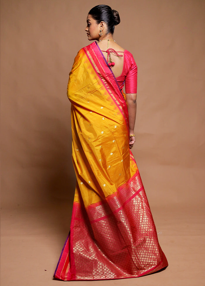 Yellow Kanjivaram Silk Saree With Blouse Piece