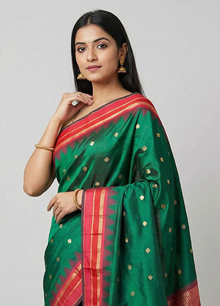Green Kanjivaram Silk Saree With Blouse Piece