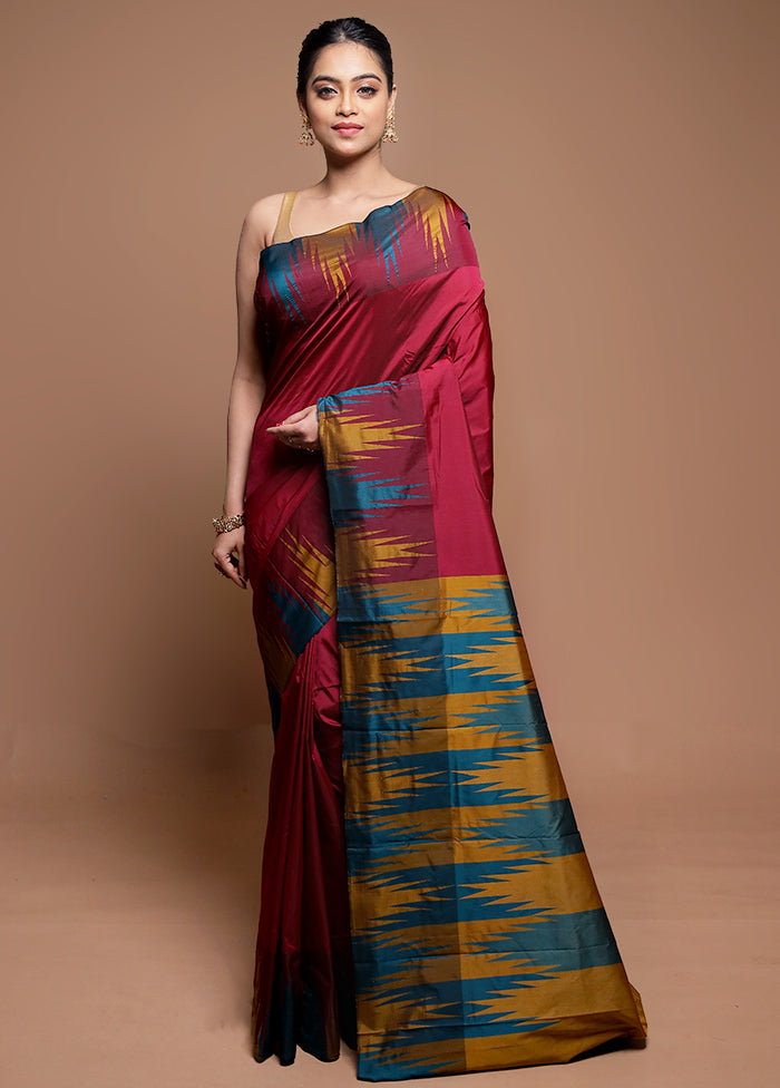 Maroon Kanjivaram Silk Saree With Blouse Piece