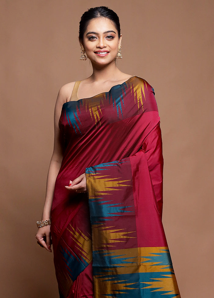 Maroon Kanjivaram Silk Saree With Blouse Piece