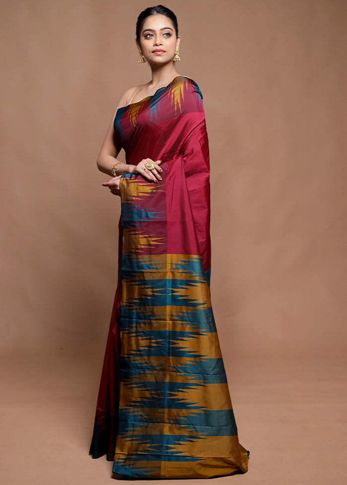 Maroon Kanjivaram Silk Saree With Blouse Piece
