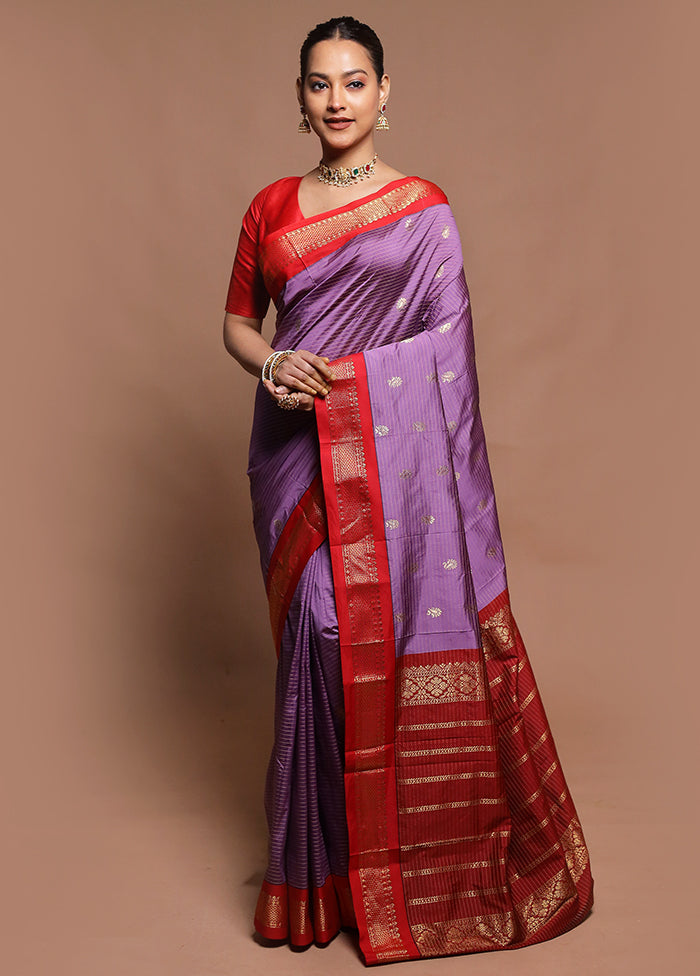 Purple Kanjivaram Silk Saree With Blouse Piece
