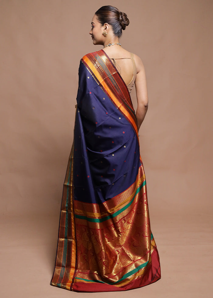 Blue Kanjivaram Silk Saree With Blouse Piece