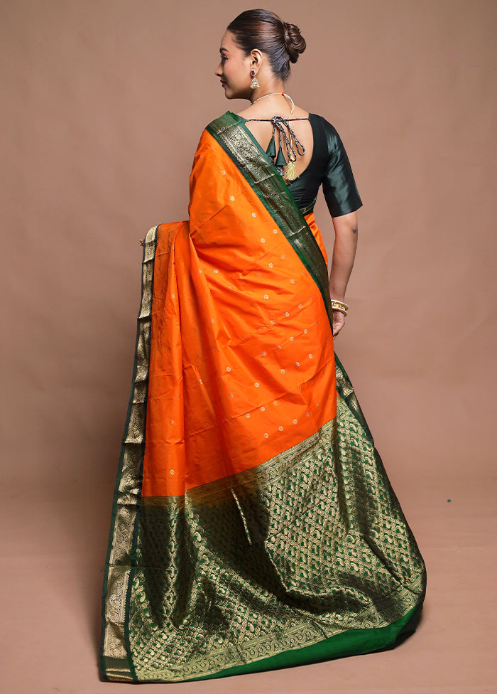 Orange Kanjivaram Silk Saree With Blouse Piece