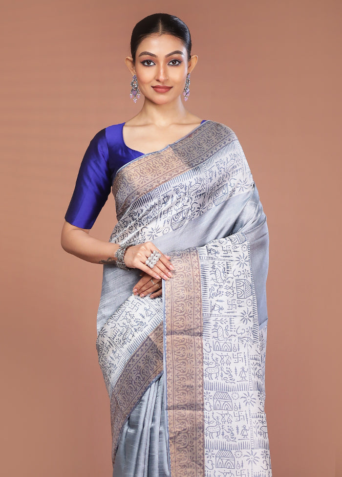Cream Tussar Silk Saree With Blouse Piece