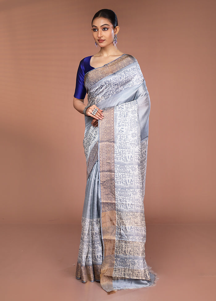 Cream Tussar Silk Saree With Blouse Piece