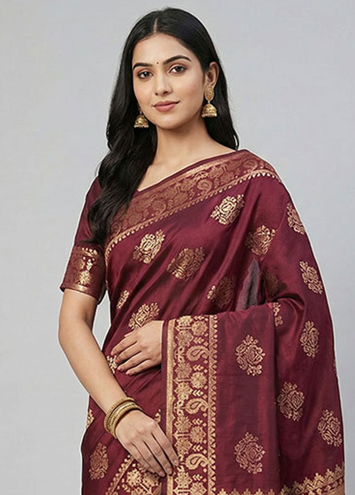 Purple Dupion Silk Saree With Blouse Piece