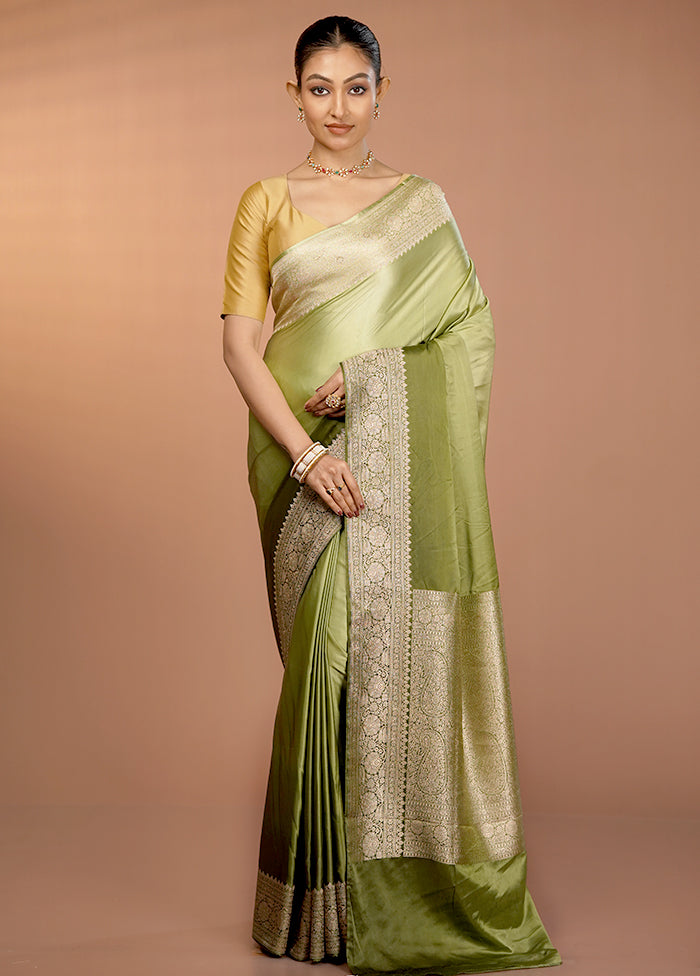 Green Handloom Katan Pure Silk Saree With Blouse Piece