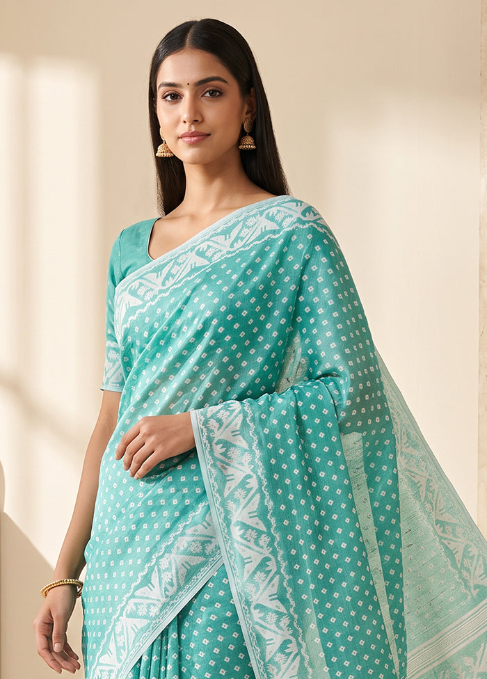 Green Jamdani Cotton Saree Without Blouse Piece