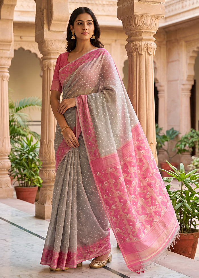 Pink Jamdani Cotton Saree Without Blouse Piece