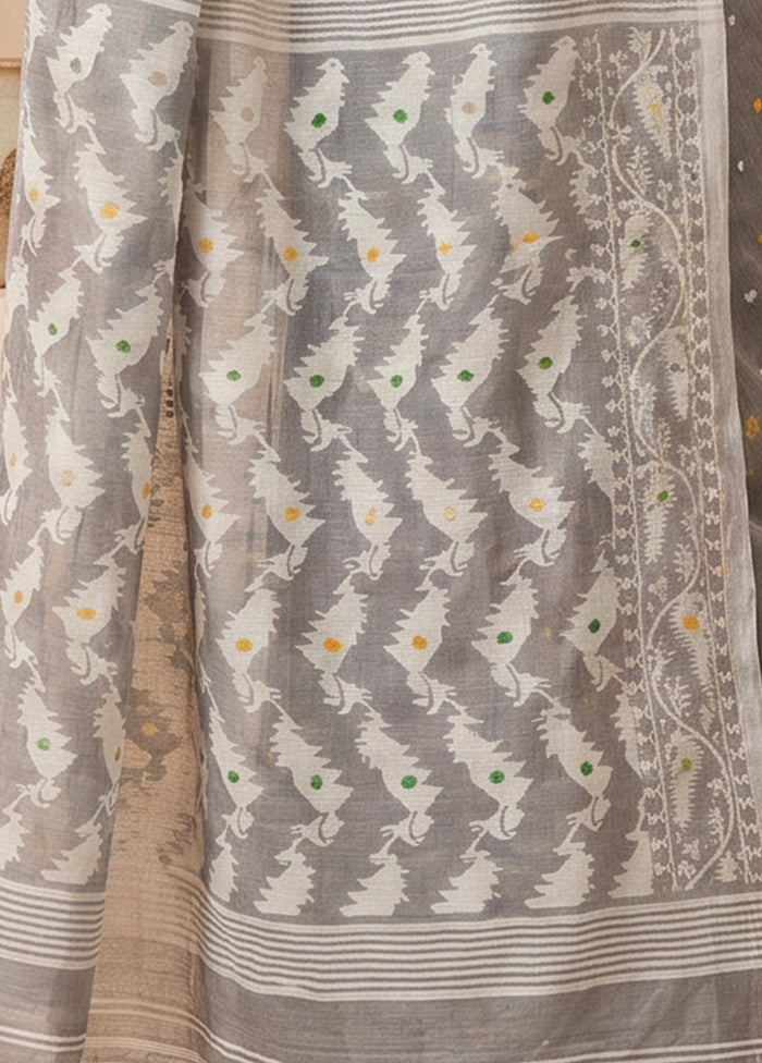 Grey Jamdani Cotton Saree Without Blouse Piece