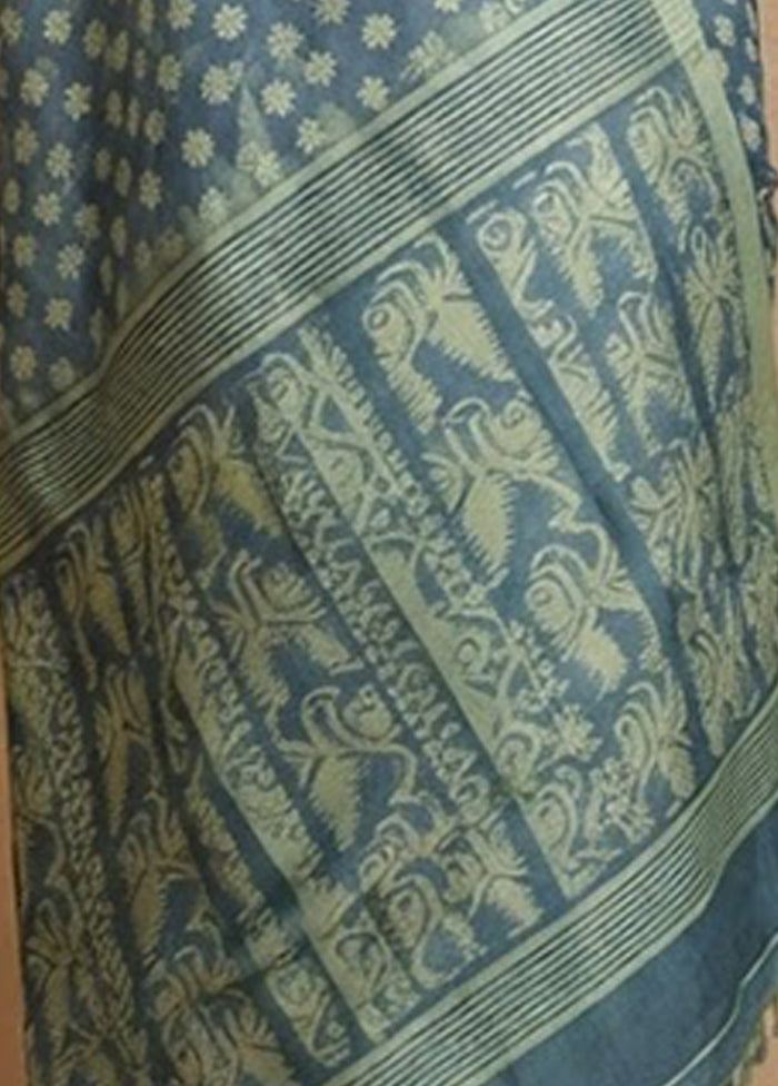Blue Jamdani Cotton Saree Without Blouse Piece