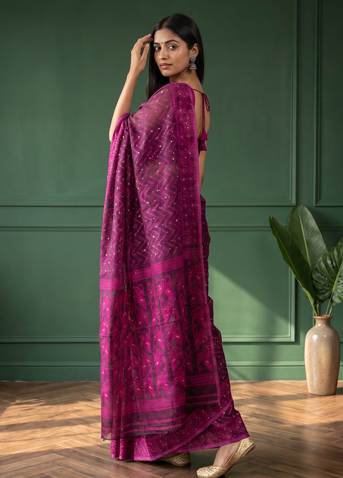 Purple Jamdani Cotton Saree Without Blouse Piece