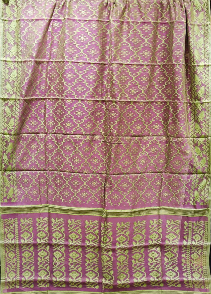 Purple Jamdani Cotton Saree Without Blouse Piece