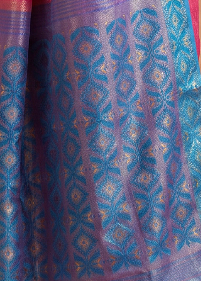 Pink Jamdani Cotton Saree Without Blouse Piece