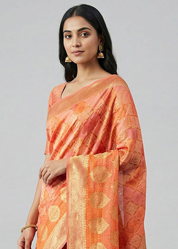 Orange Organza Saree With Blouse Piece