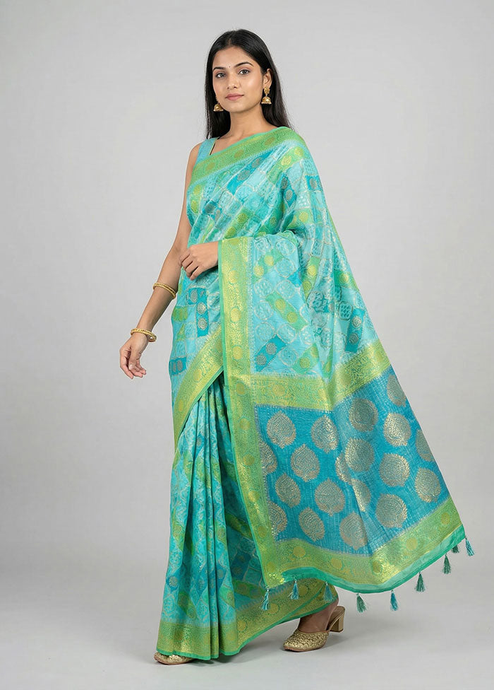Blue Organza Saree With Blouse Piece