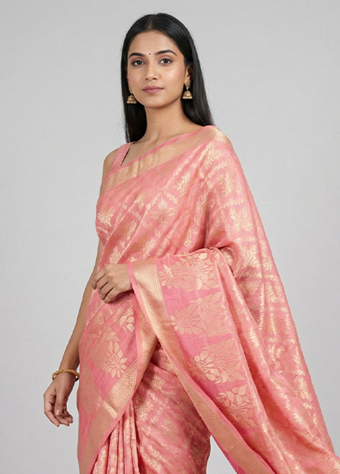 Pink Cotton Saree With Blouse Piece